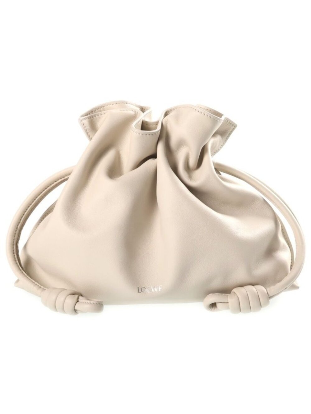 Loewe Flamenco Medium Drawstring Leather 2-Way Bag Silver Ivory
